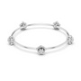 White gold floral diamond bangle with central flower and round prong-set side stones