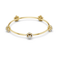 Yellow gold floral diamond bangle with central flower, knotted corners, and round diamonds