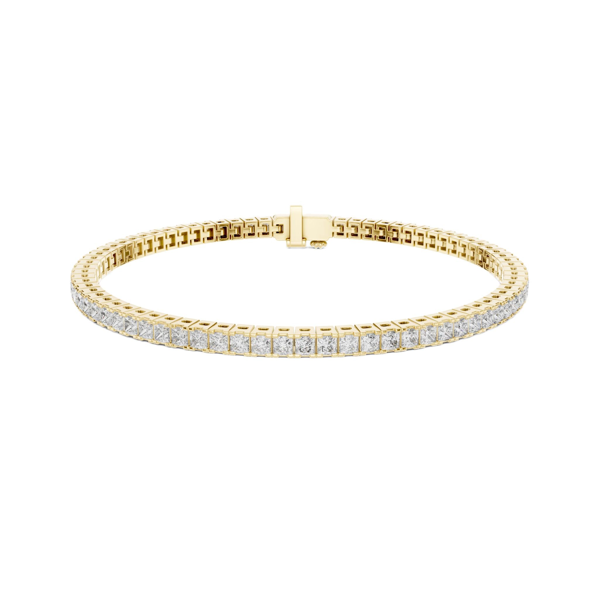 Princess-cut diamond line bracelet in yellow gold with box clasp