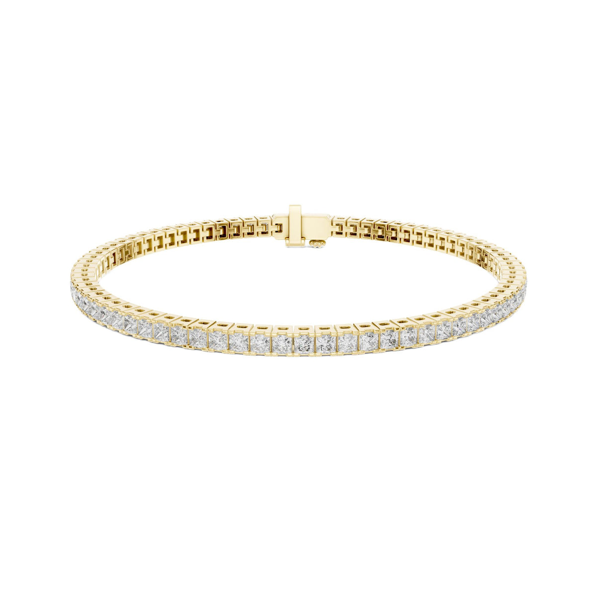 Princess-cut diamond line bracelet in yellow gold with box clasp
