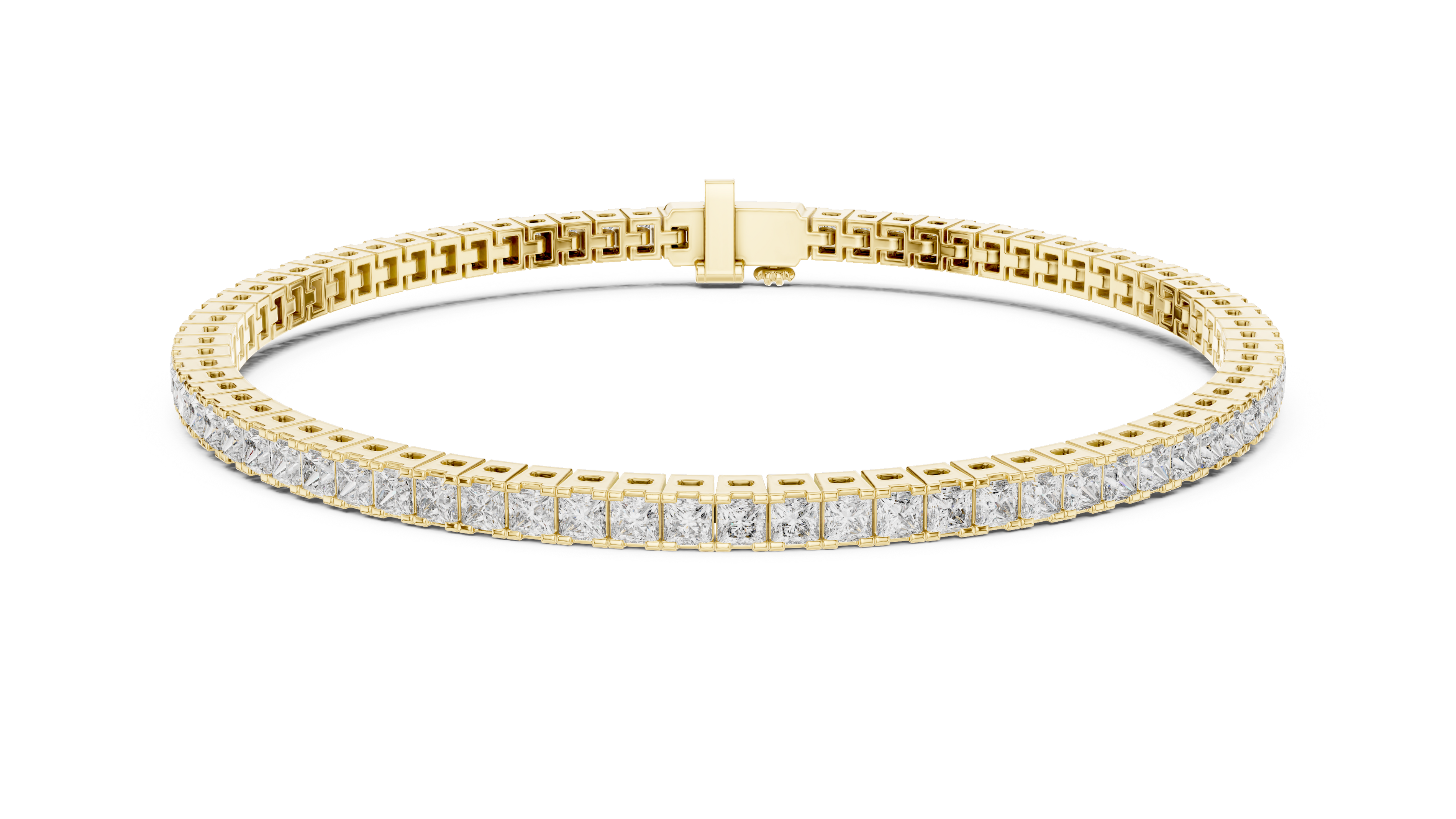 Princess-cut diamond line bracelet in yellow gold with box clasp