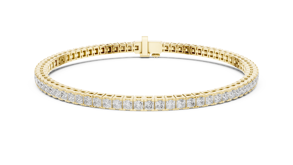 Princess-cut diamond line bracelet in yellow gold with box clasp