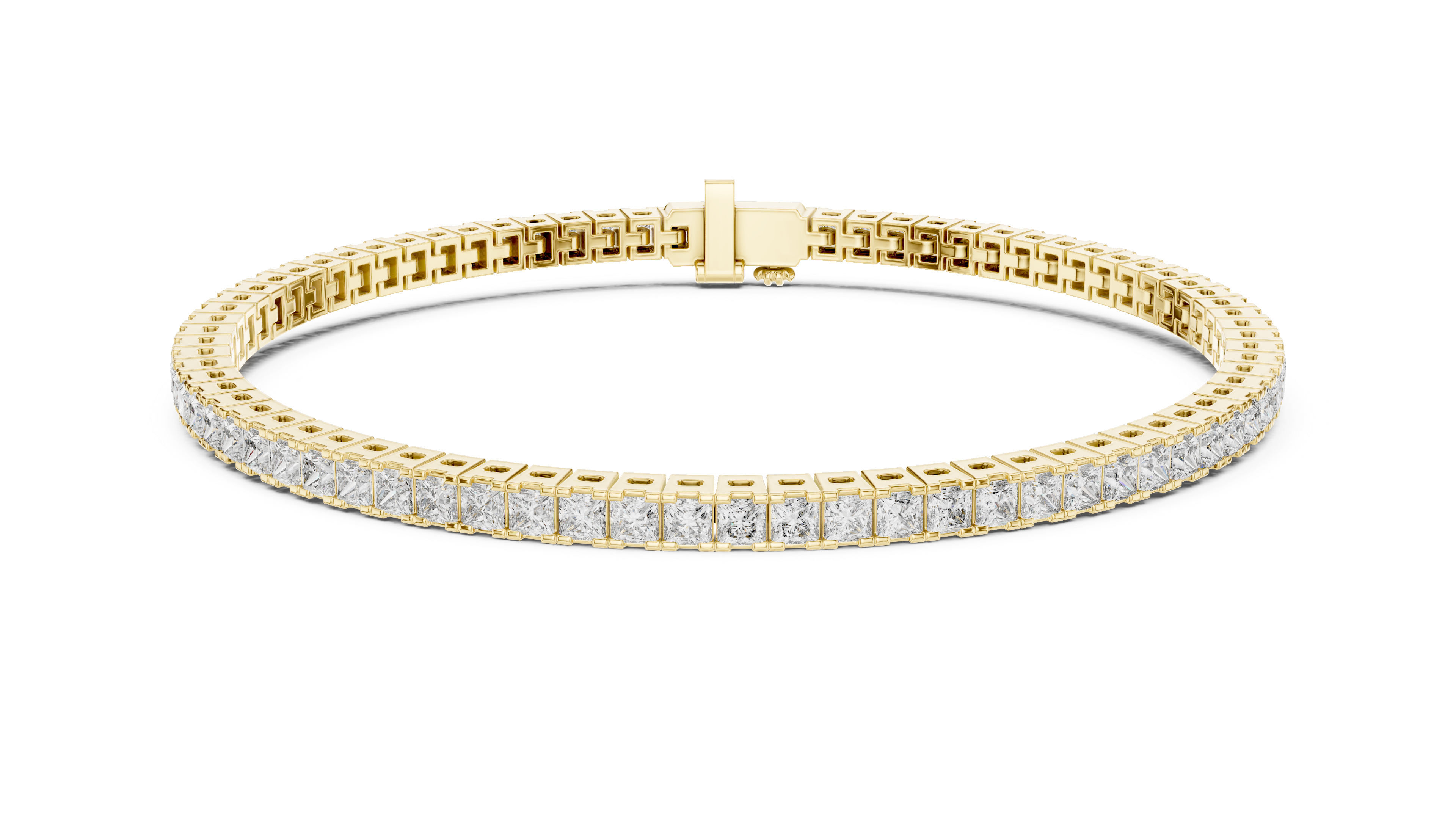 Princess-cut diamond line bracelet in yellow gold with box clasp