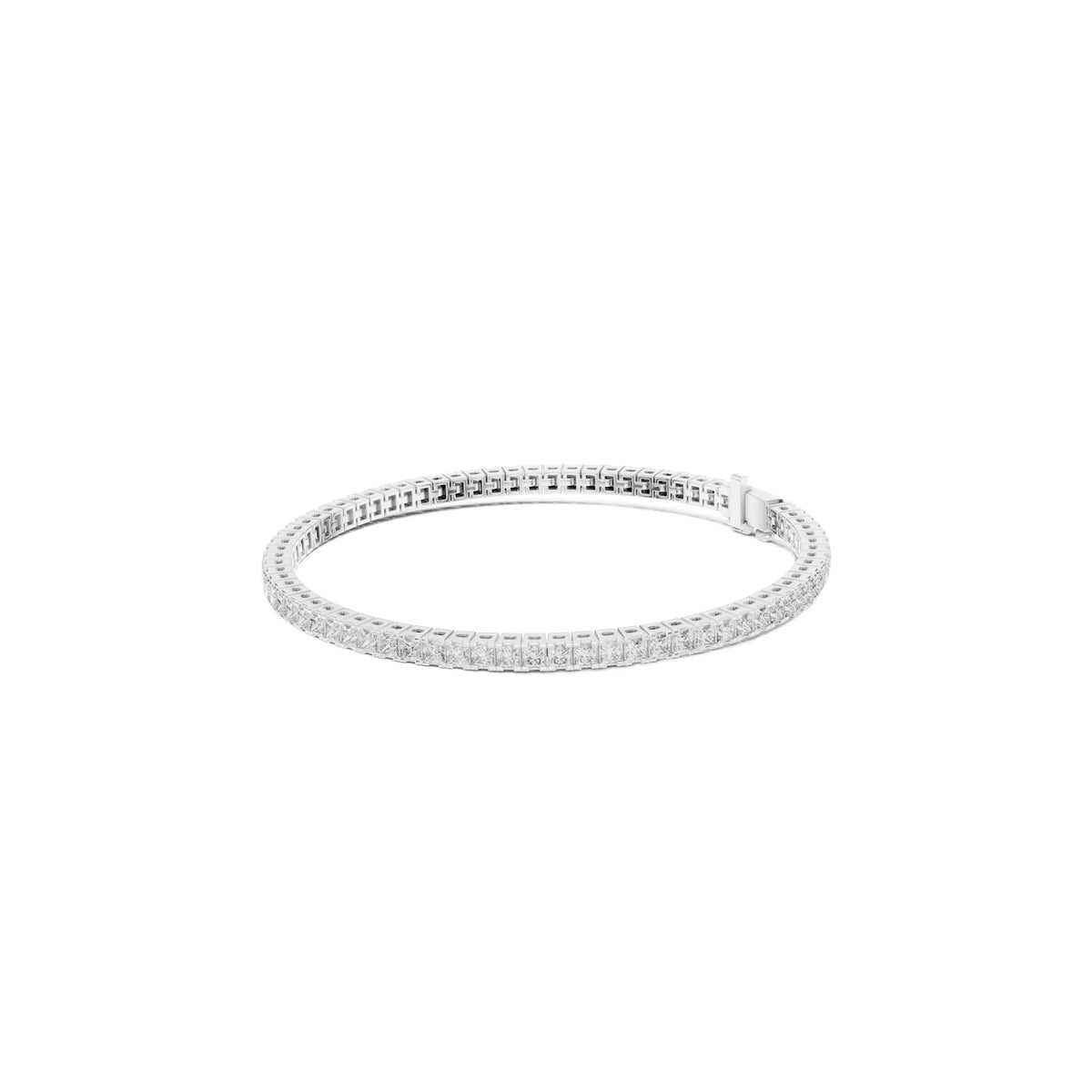 Platinum princess diamond line bracelet with repeating square-princess stone setting