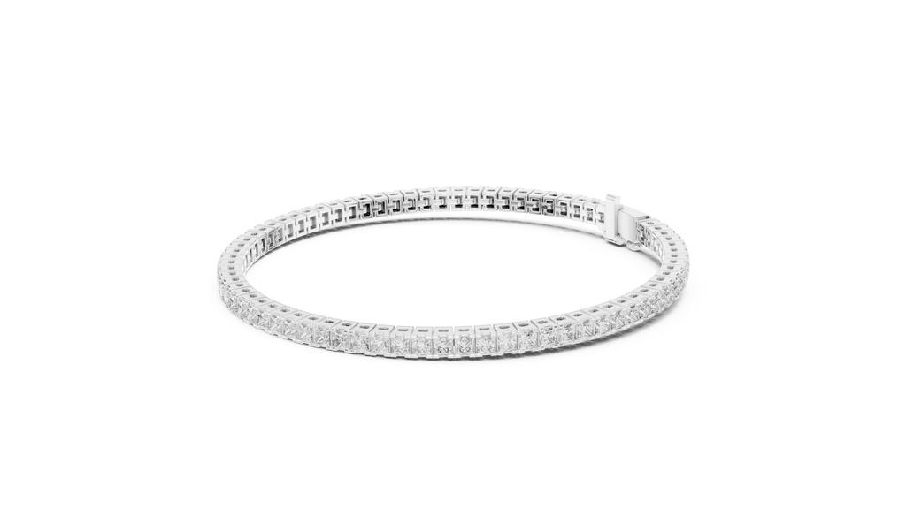 White gold diamond line bracelet with princess-cut stones, open view