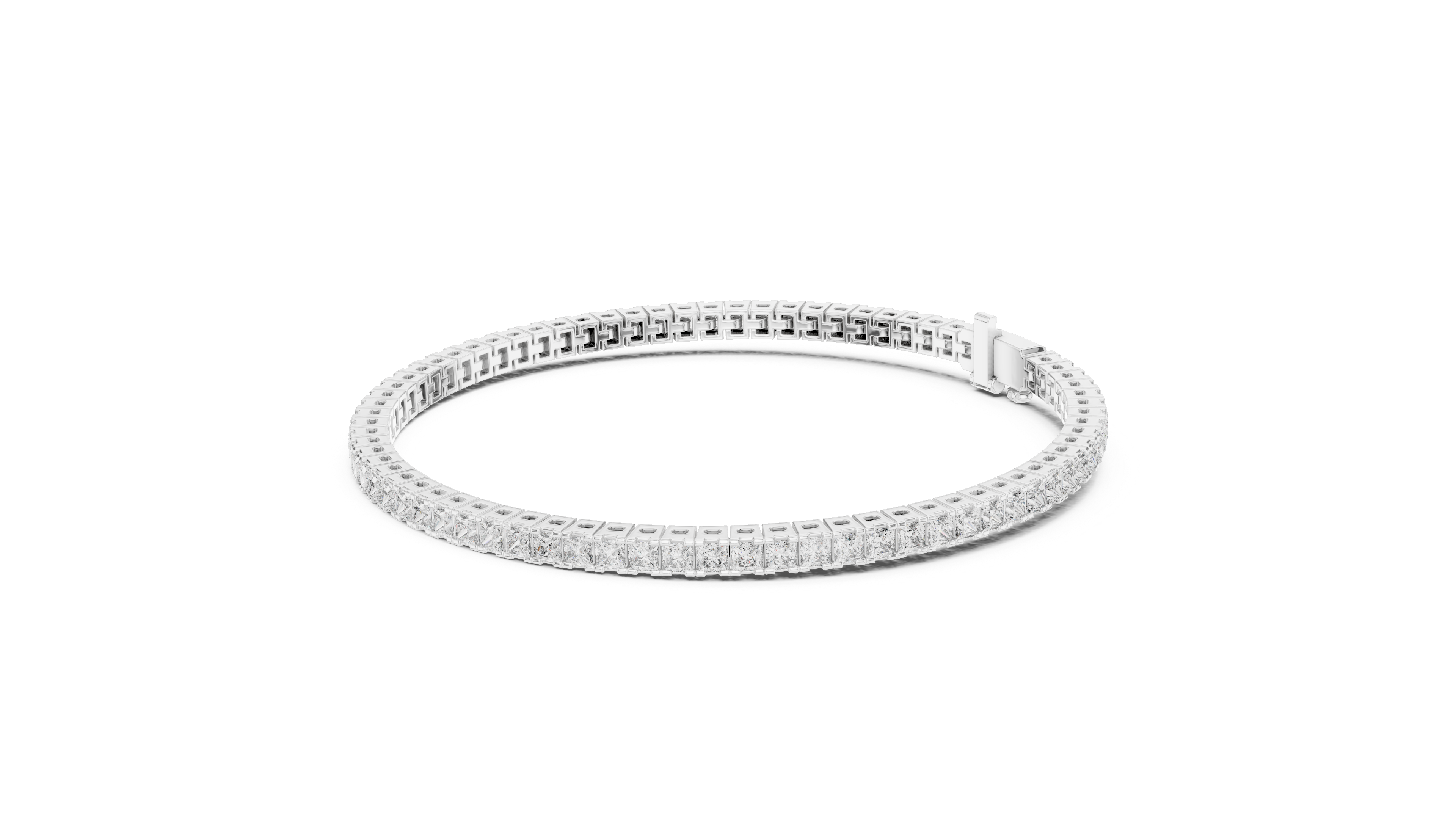 White gold diamond line bracelet with princess-cut stones, open view