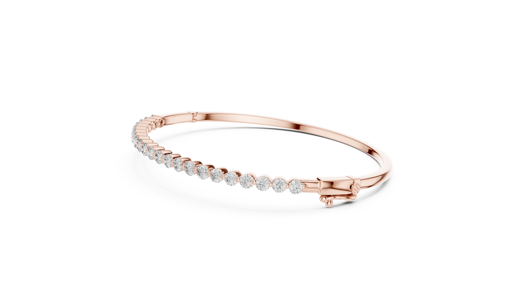 Rose gold diamond bangle with round pavé diamonds along the inner edge