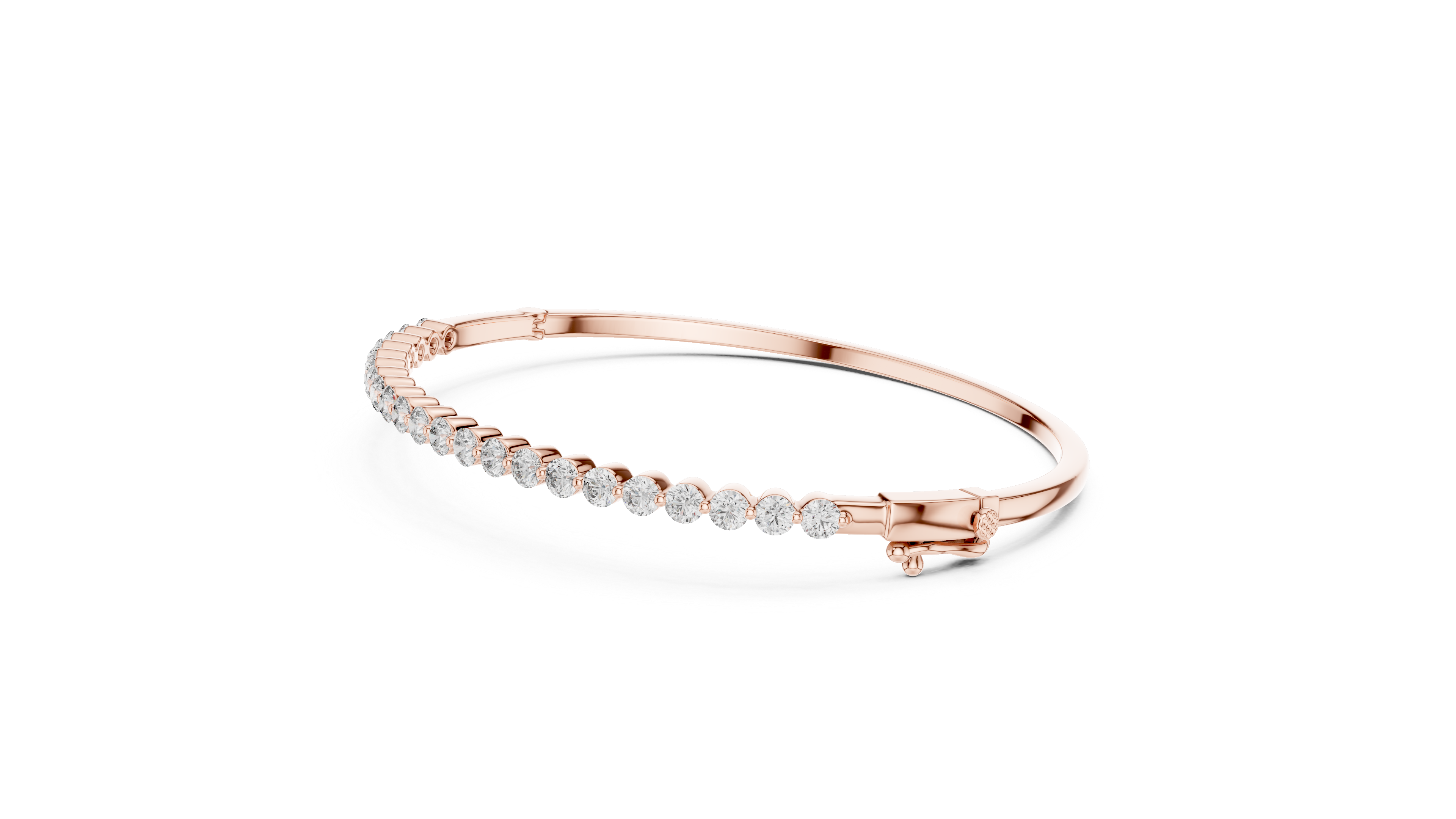 Rose gold diamond bangle with round pavé diamonds along the inner edge