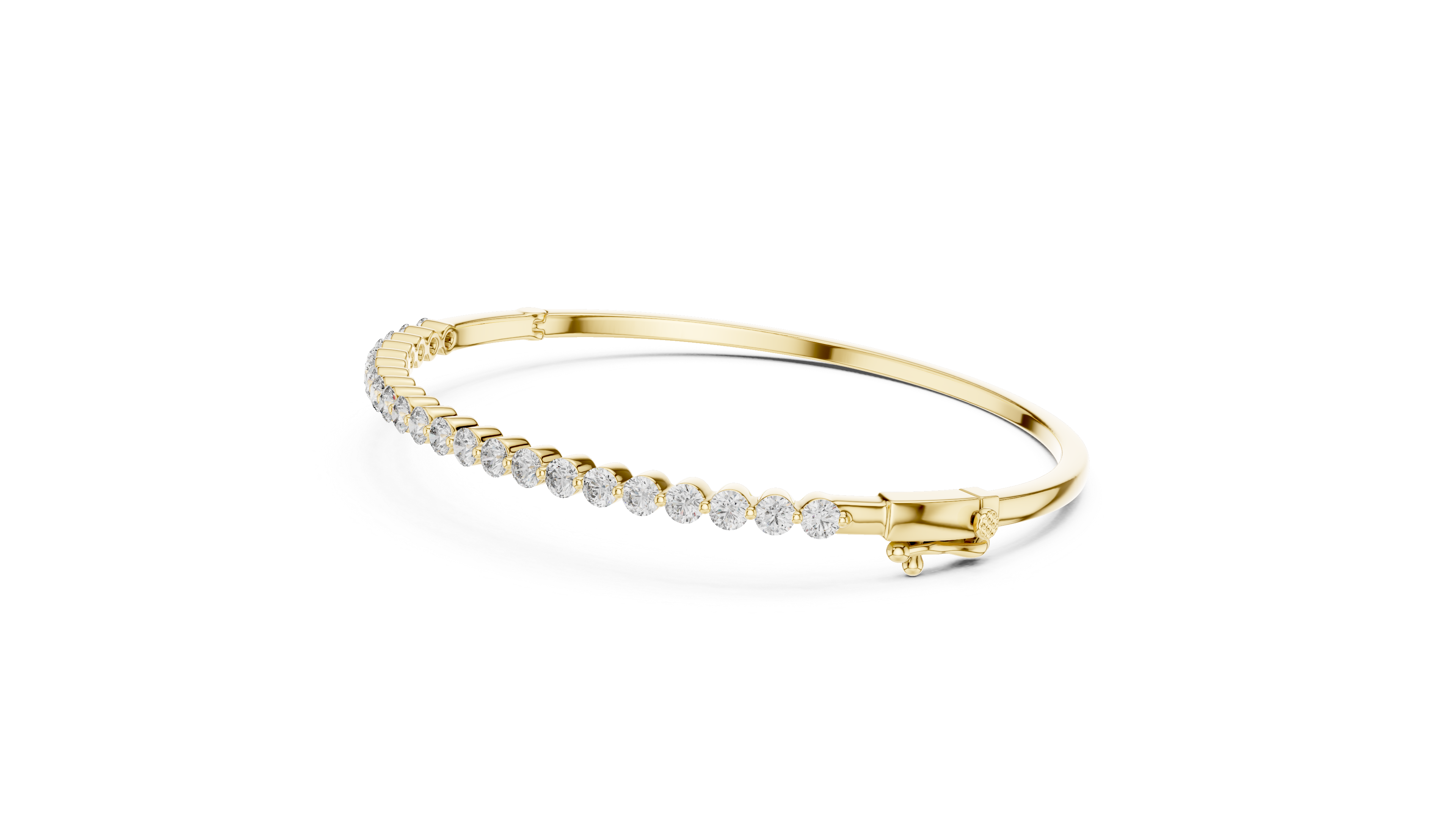 Yellow gold diamond bangle with round pavé diamonds along the inner edge