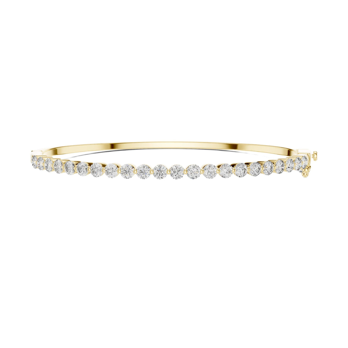 Diamond bangle bracelet, yellow gold with round white diamonds, straight front view