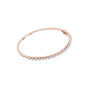 Rose gold hinged bangle with round diamond pave along the lower curve
