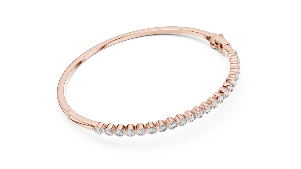 Rose gold diamond bangle with round pavé diamonds across the band