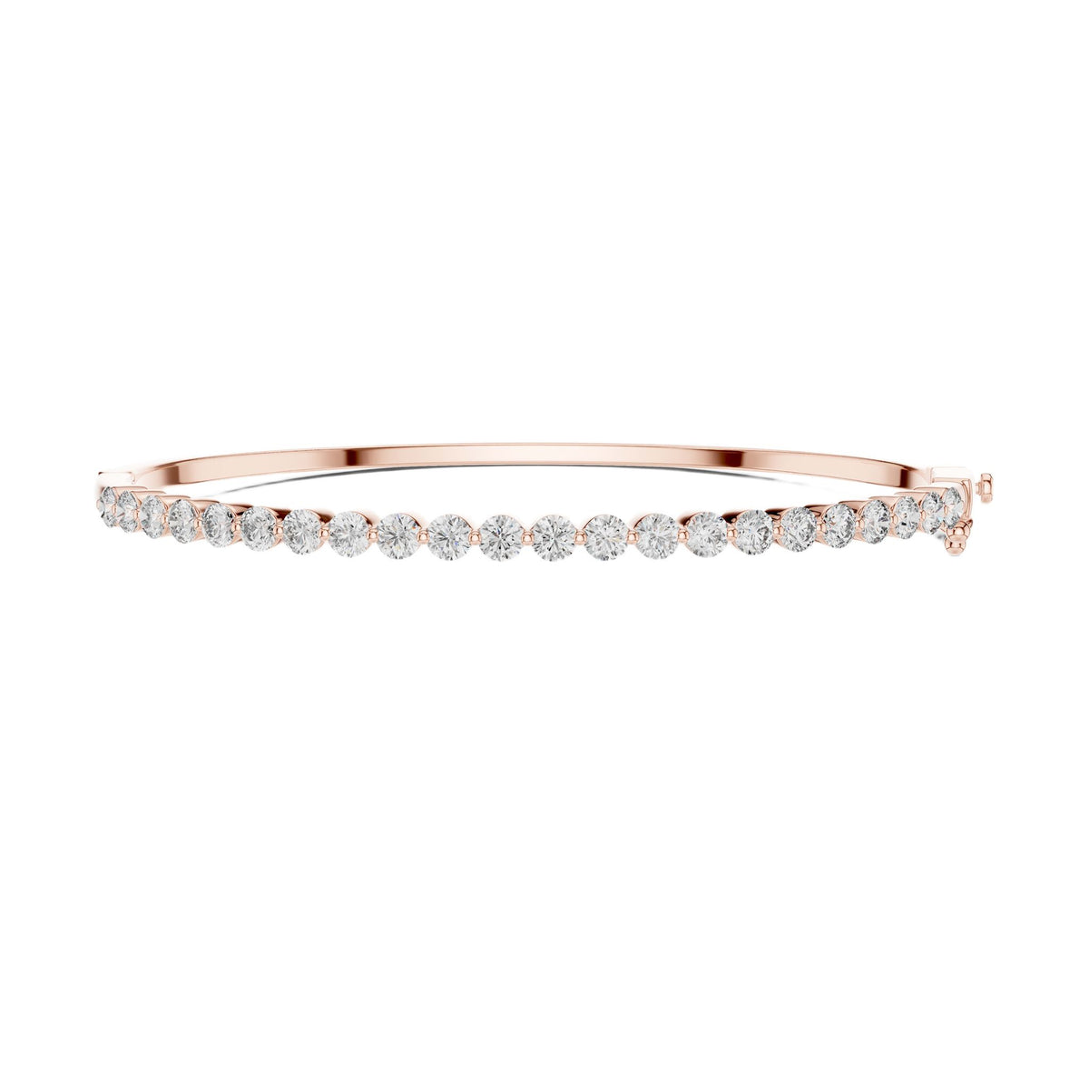 Rose gold tennis-style bangle with round diamonds across the top band