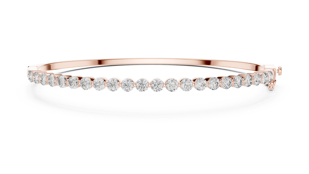 Rose gold diamond bangle with round pavé diamonds in a continuous row