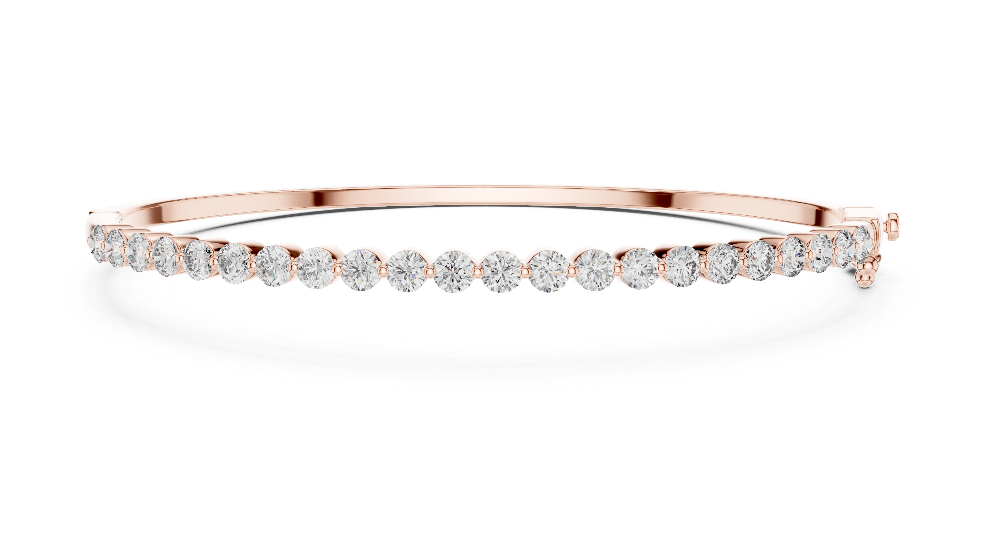 Rose gold diamond bangle with round pavé diamonds in a continuous row
