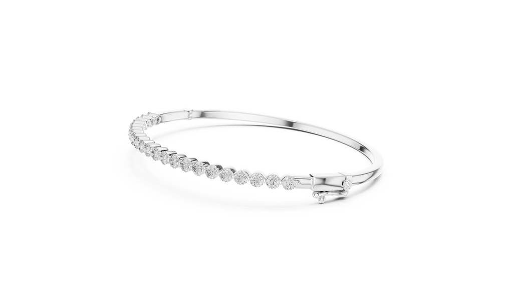 White gold diamond bangle with round pavé diamonds along the inner edge