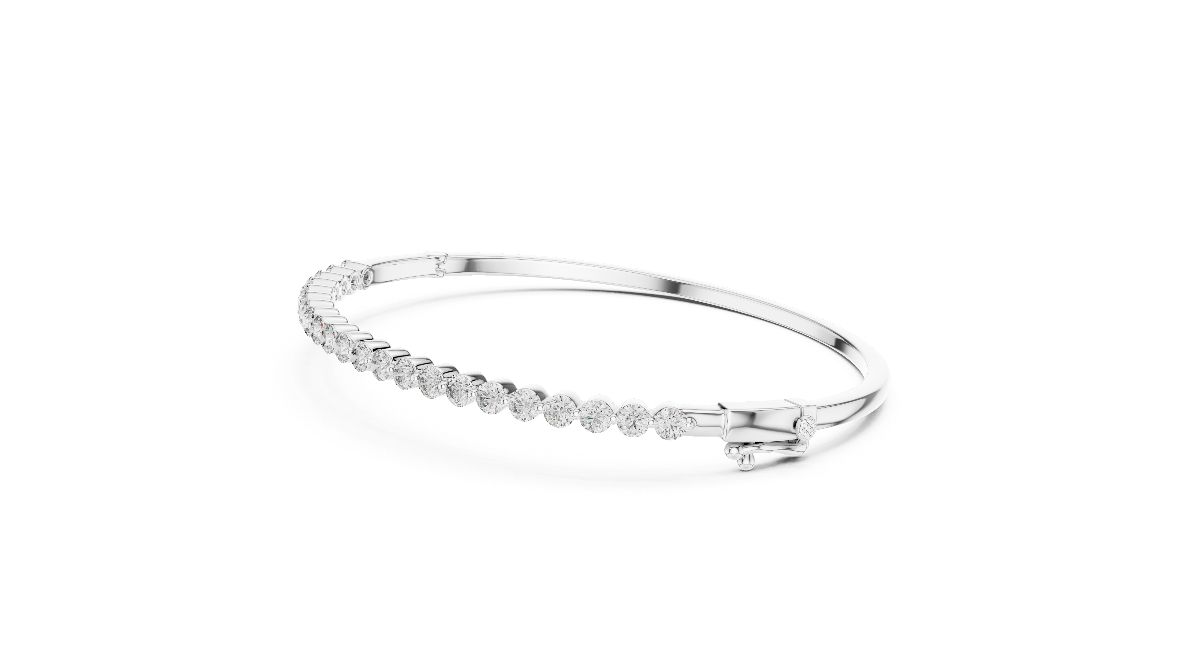 White gold diamond bangle with round pavé diamonds along the inner edge