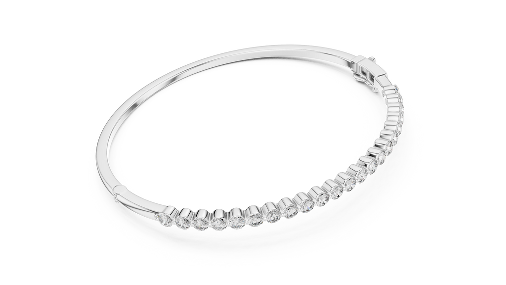 White gold diamond bangle with round pavé diamonds across the band