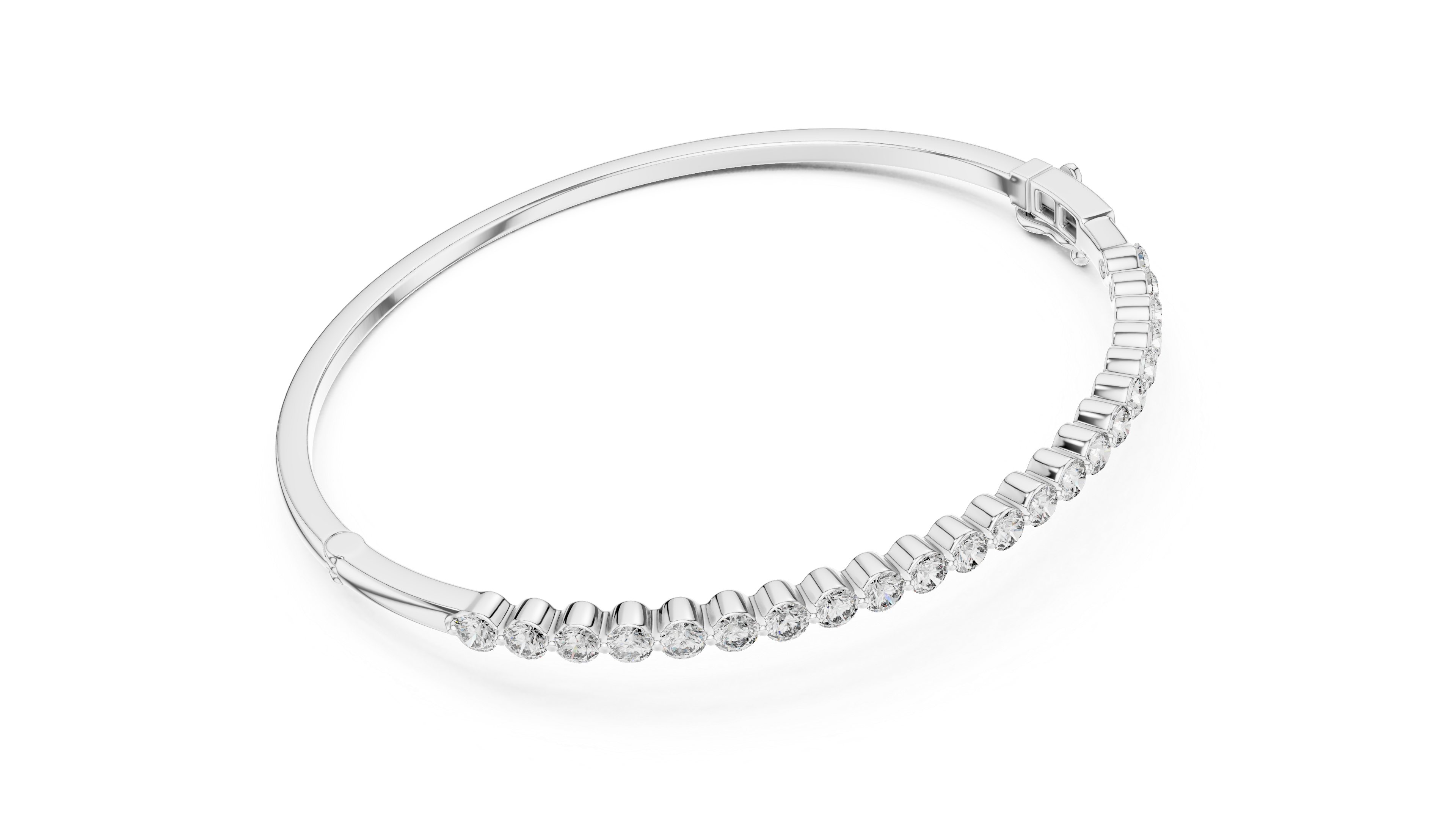 White gold diamond bangle with round pavé diamonds across the band