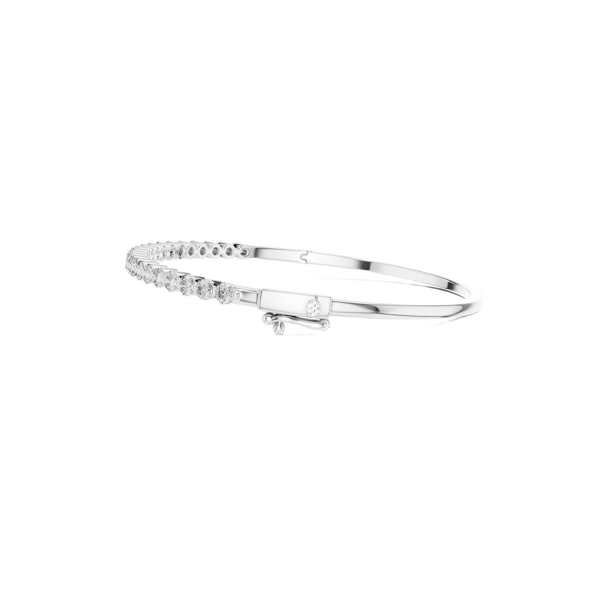 White gold bangle with round diamonds set in alternating top and bottom rows