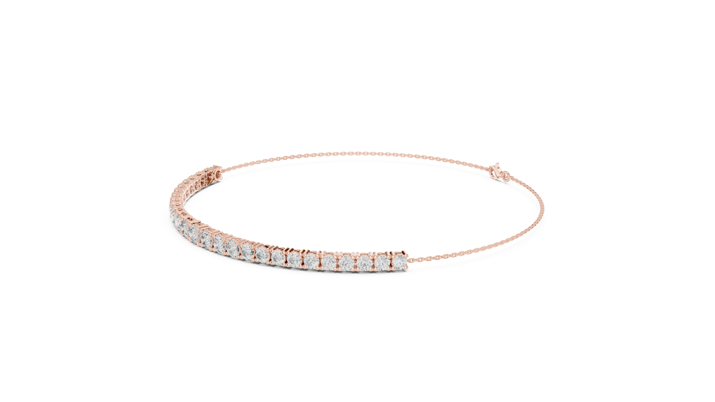 Rose gold diamond eternity bracelet with round stones, slim band view