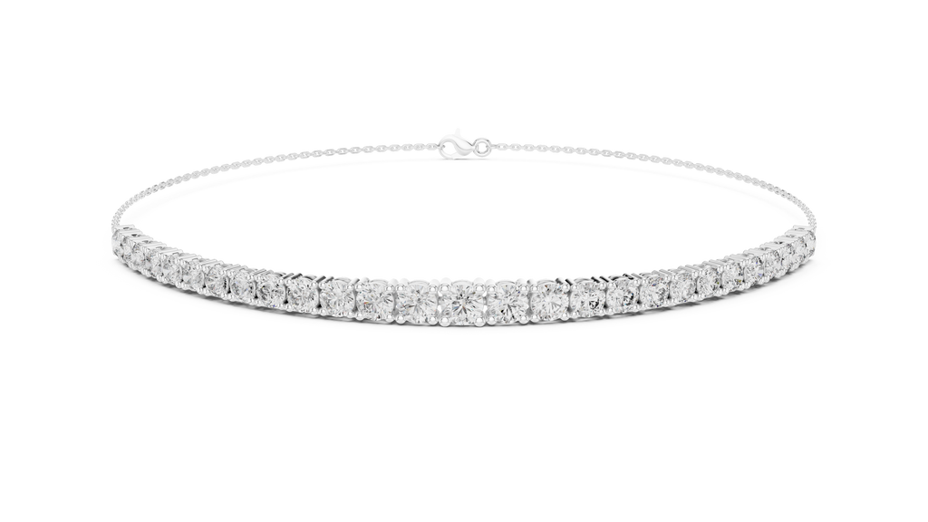 White gold diamond eternity bracelet with round stones, full band view