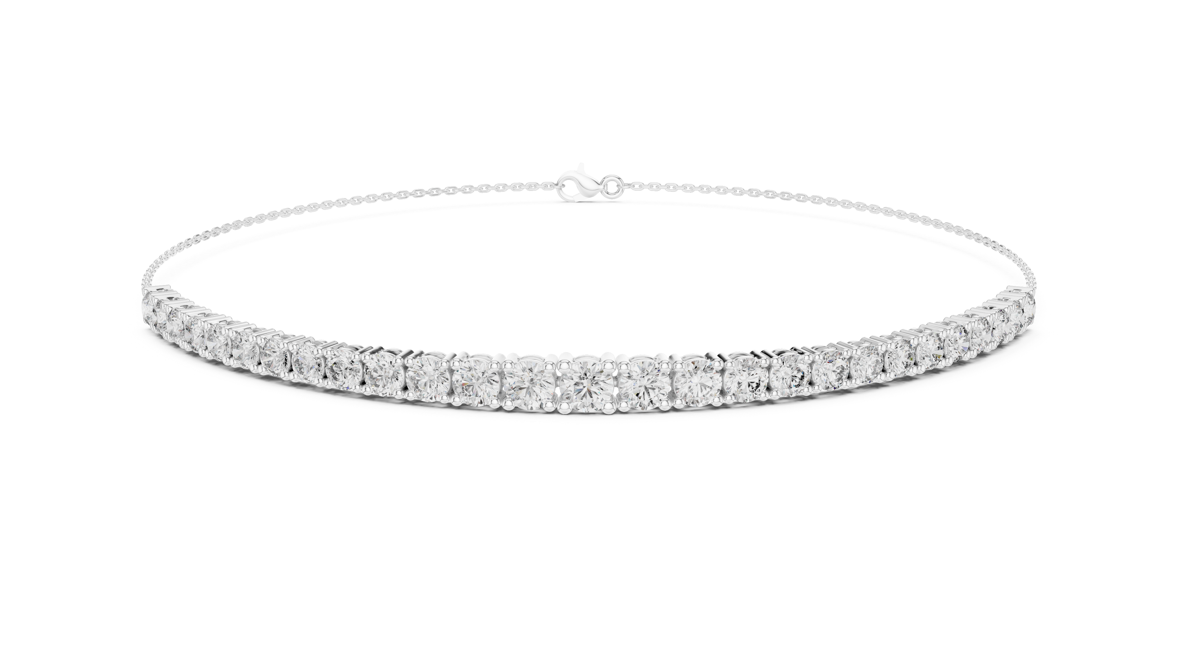 White gold diamond eternity bracelet with round stones, full band view