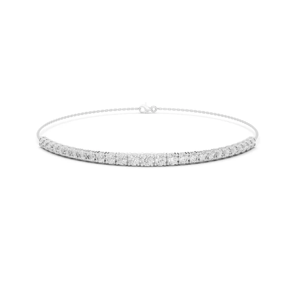 Platinum-toned diamond eternity bracelet with round stones and hinged clasp