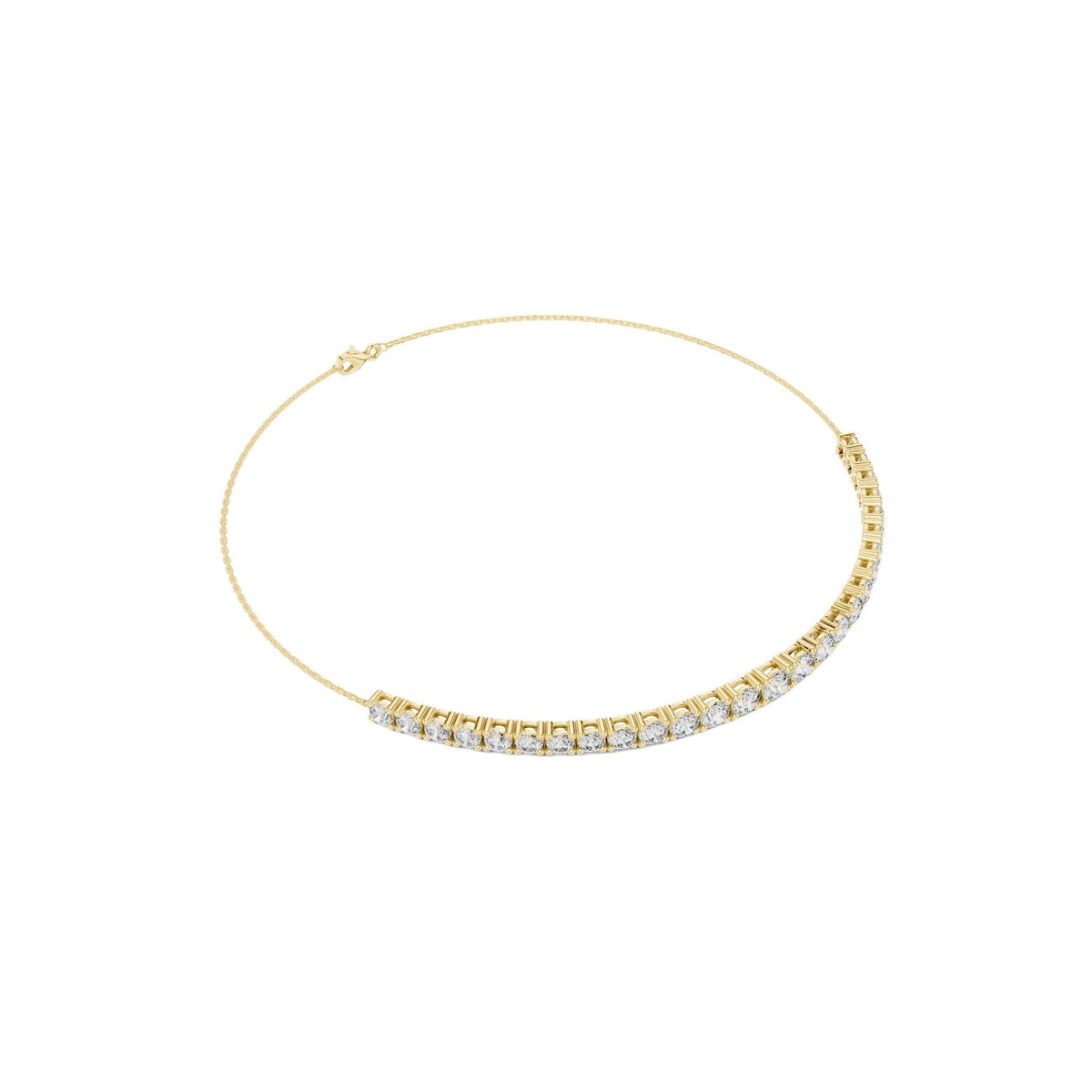 Yellow gold diamond eternity bracelet with round stones in a channel setting; top view