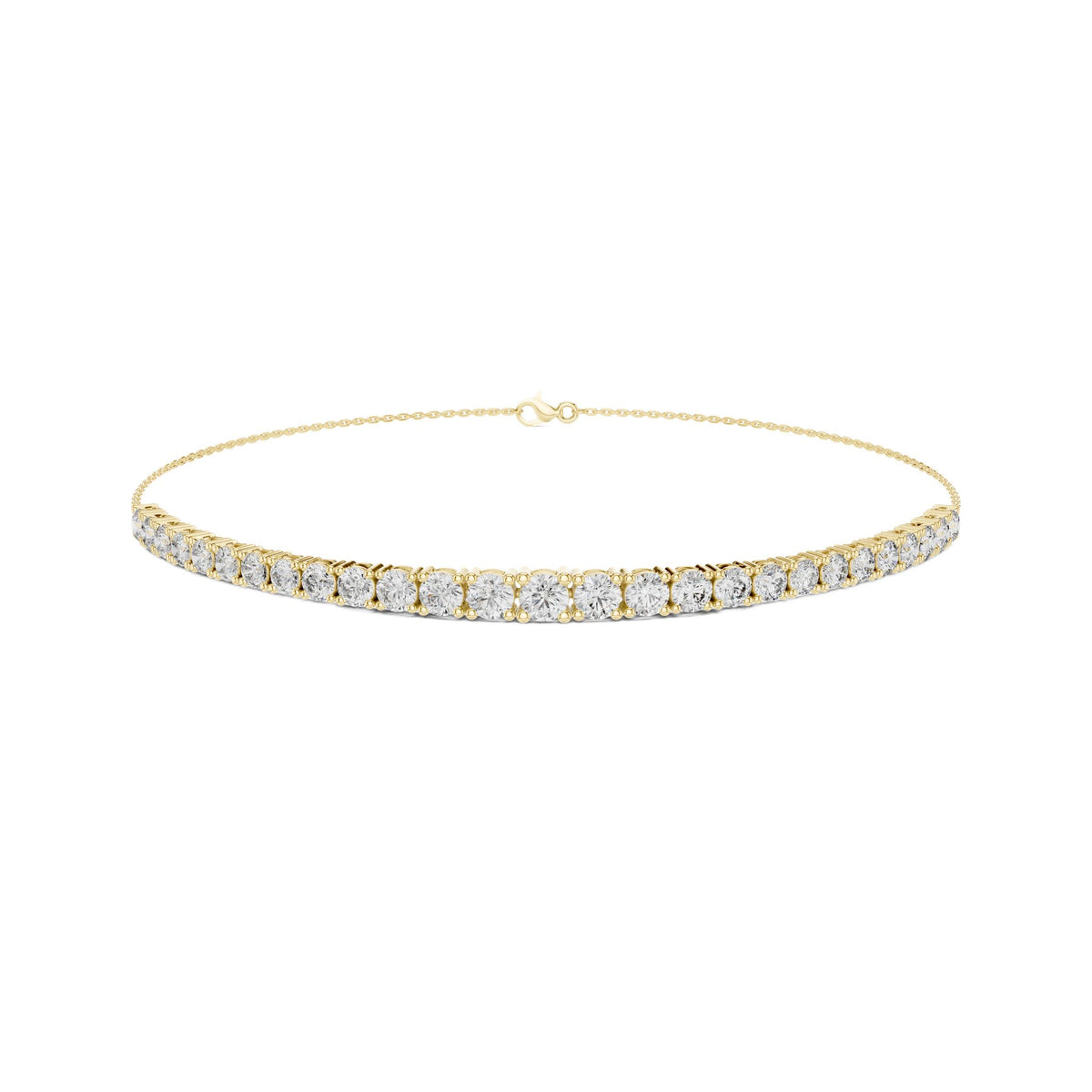 White gold diamond eternity bracelet with round stones and hinged clasp
