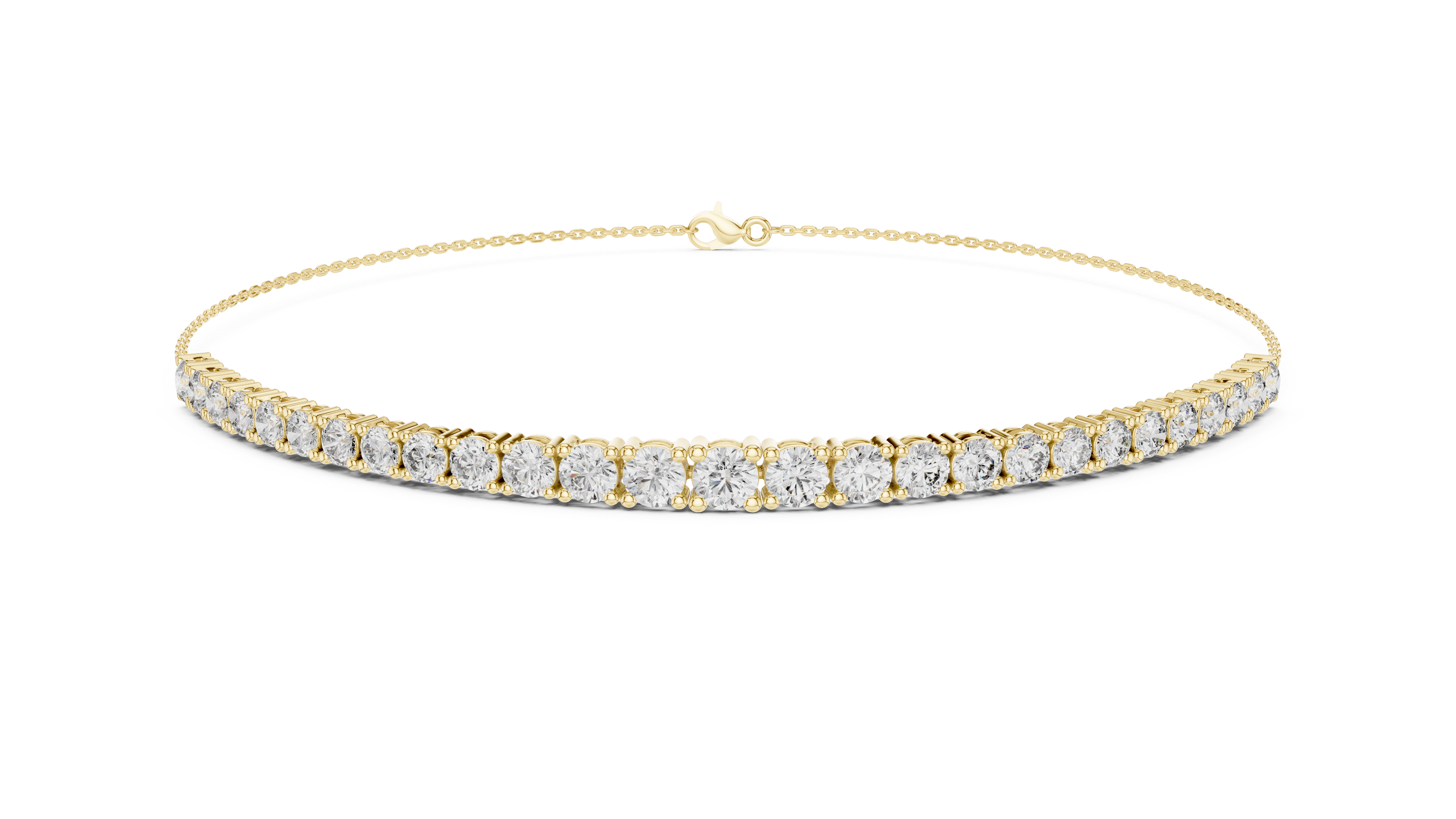 White gold diamond eternity bracelet with round stones and hinged clasp