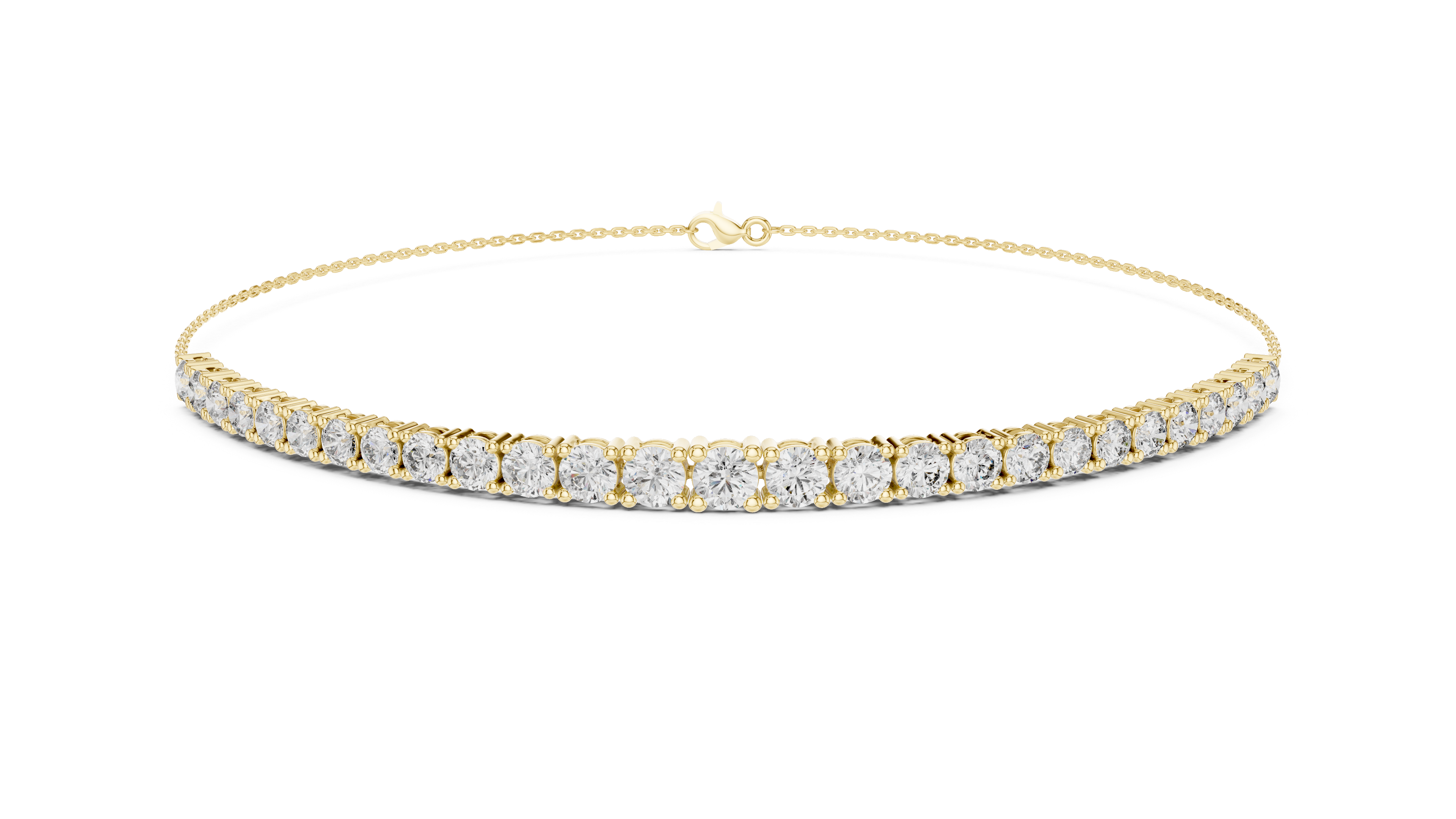 White gold diamond eternity bracelet with round stones and hinged clasp
