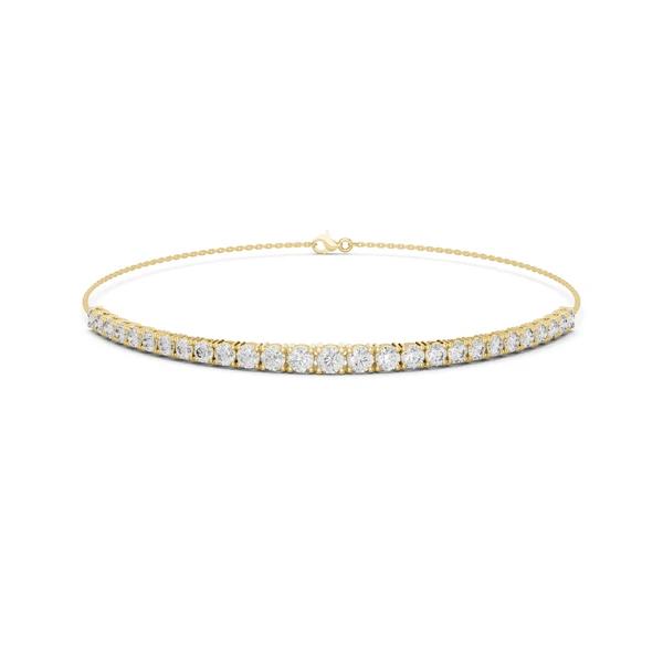Yellow gold diamond eternity bracelet with round stones and central clasp ring