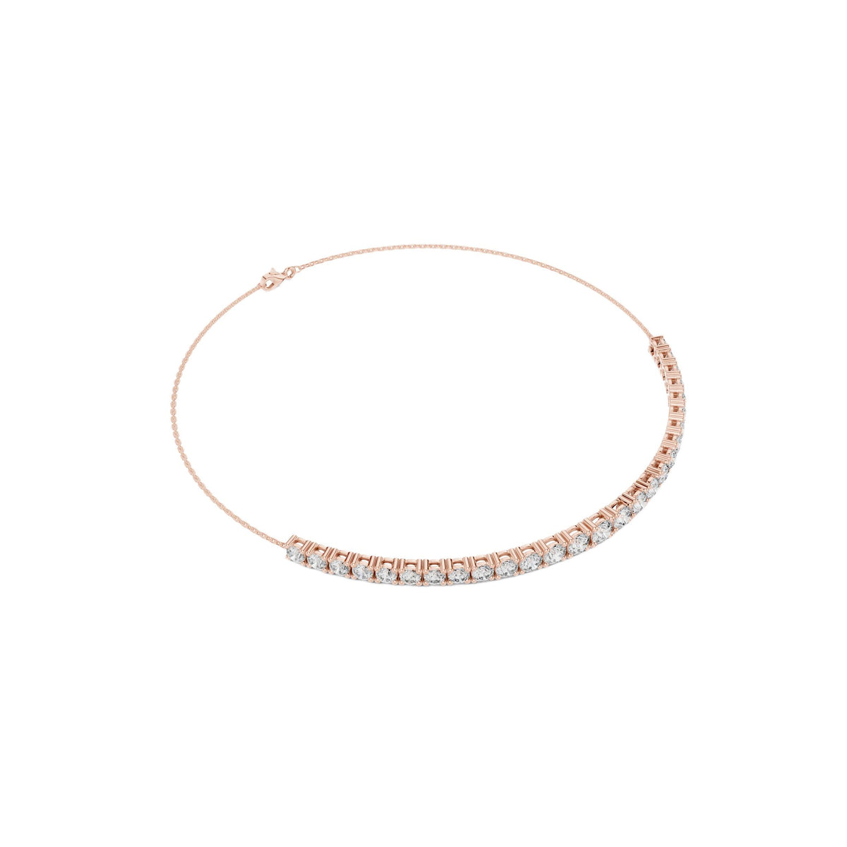 Rose gold diamond eternity bracelet with round stones in a channel setting; top view