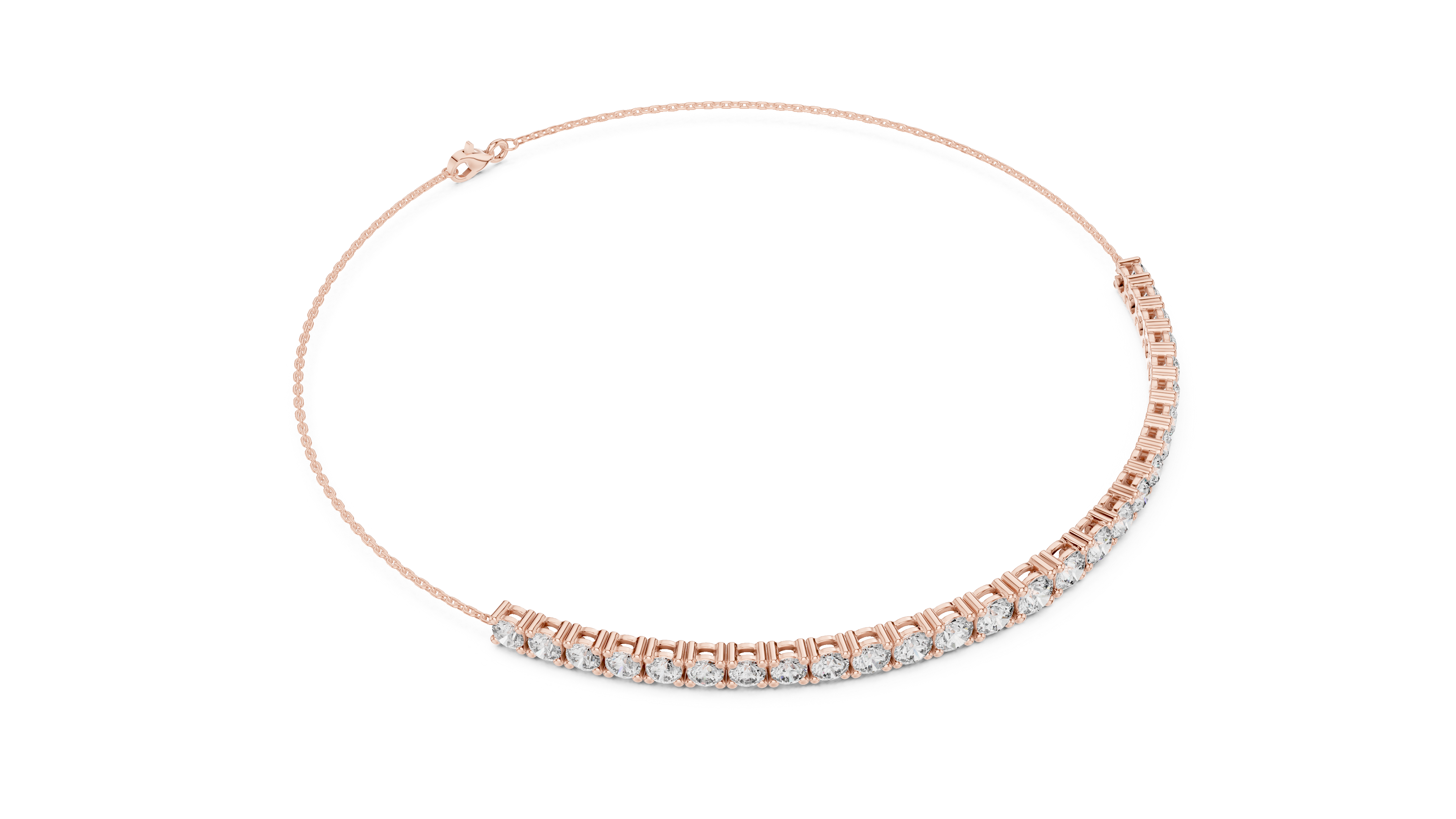 Rose gold diamond eternity bracelet with round stones, front view