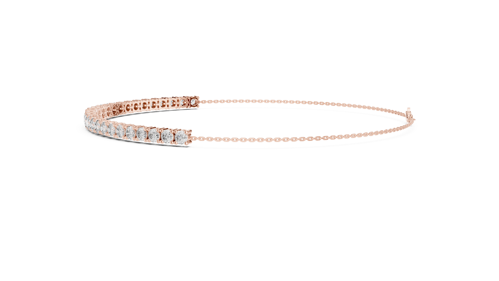 Rose gold diamond eternity bracelet with round stones, side view