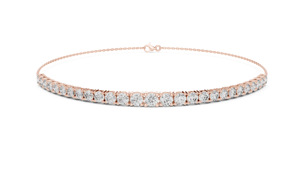 Rose gold diamond eternity bracelet with round stones, full band view