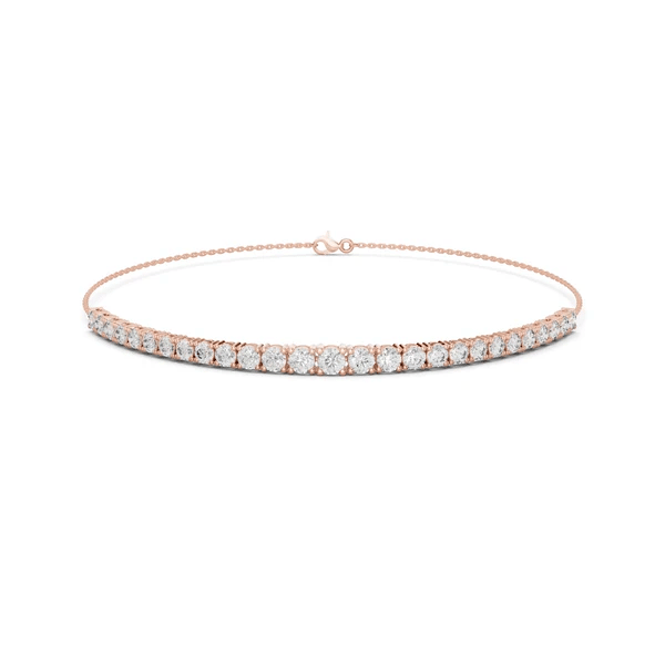 Rose gold diamond eternity bracelet with round stones and center clasp