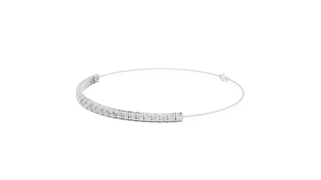 White gold diamond eternity bracelet with round stones, slim band view