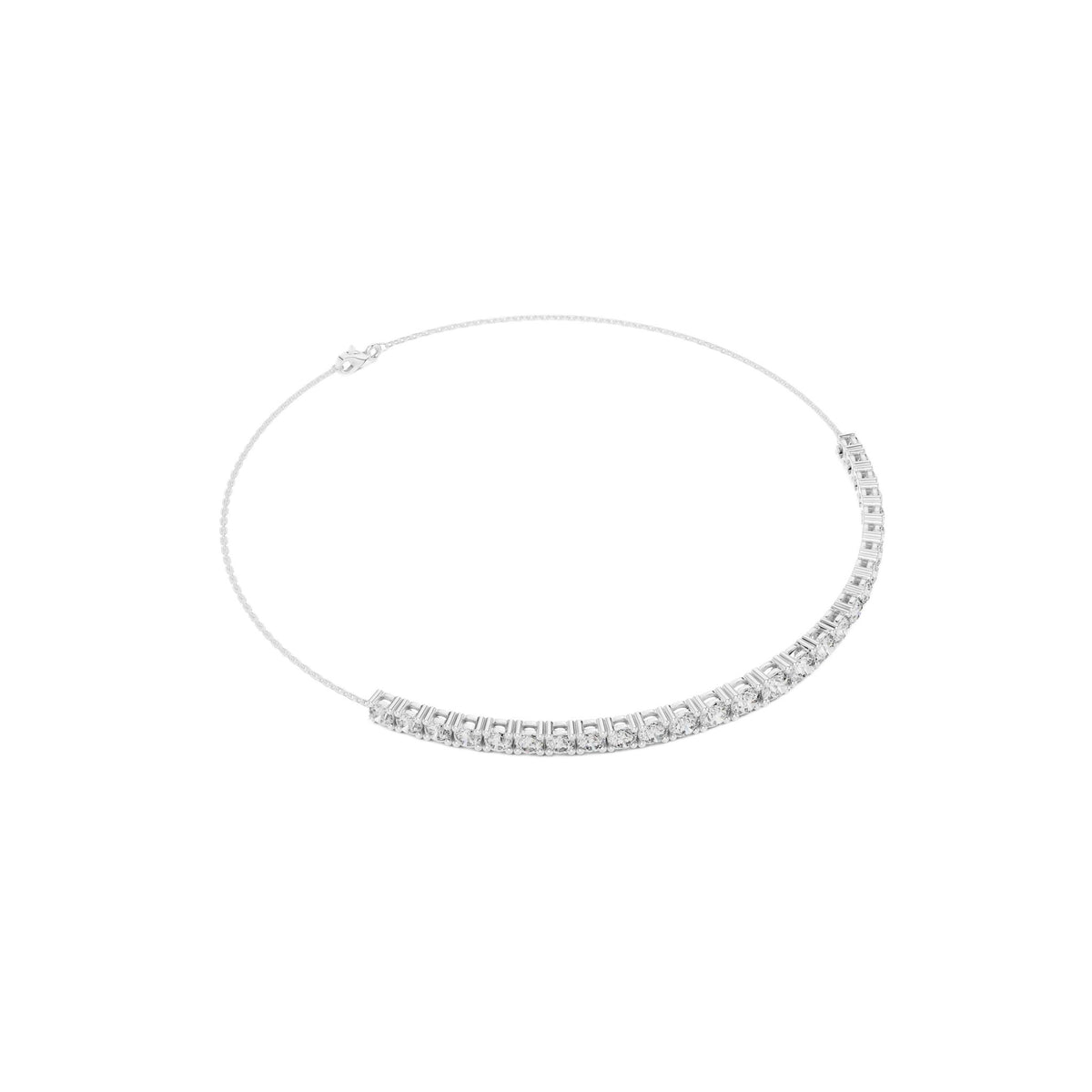 White diamond eternity bracelet with round stones in a channel setting; top view