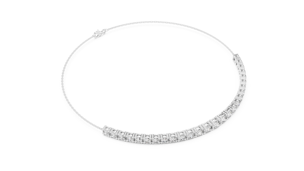 White gold diamond eternity bracelet with round stones, front view