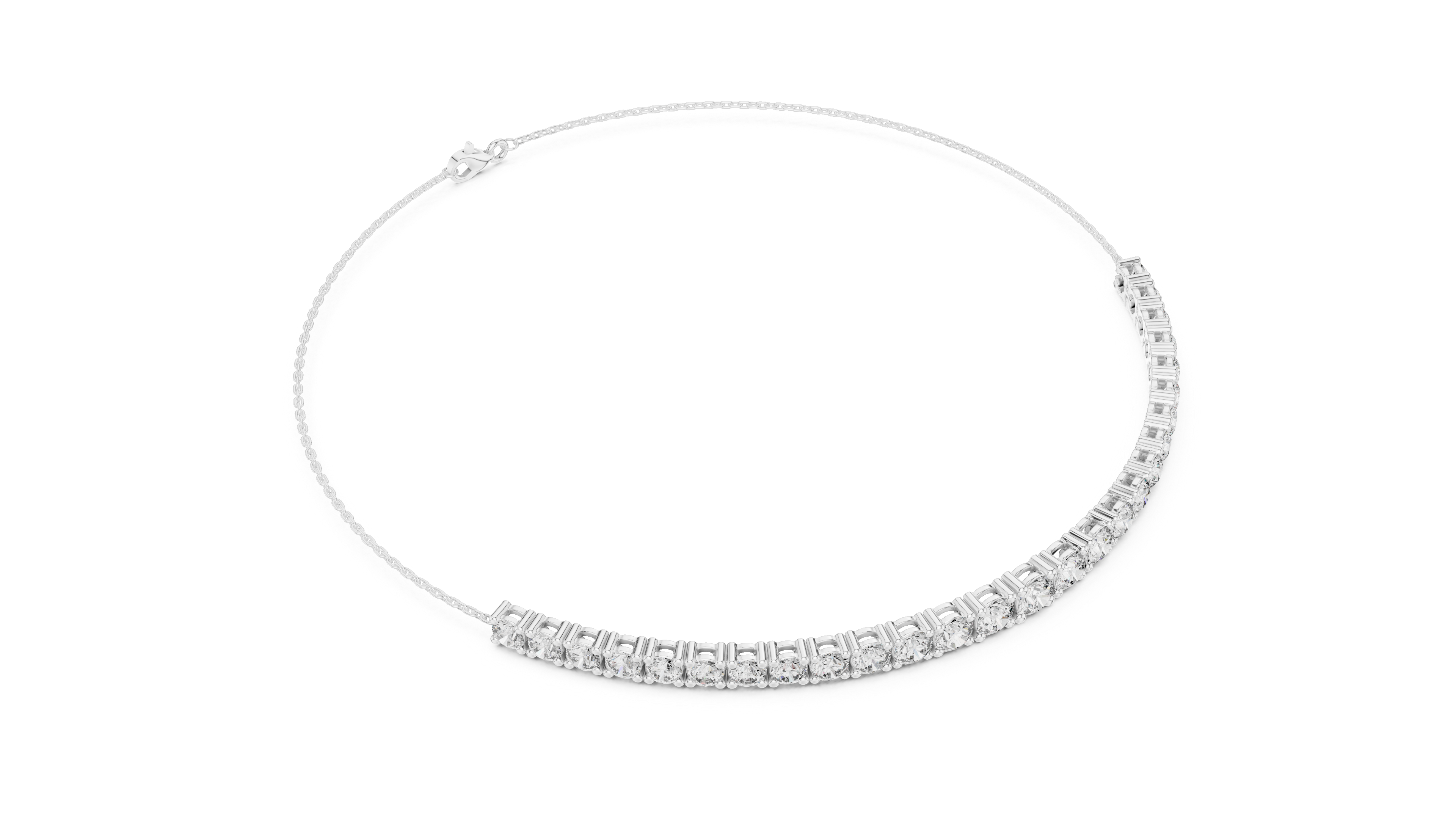 White gold diamond eternity bracelet with round stones, front view