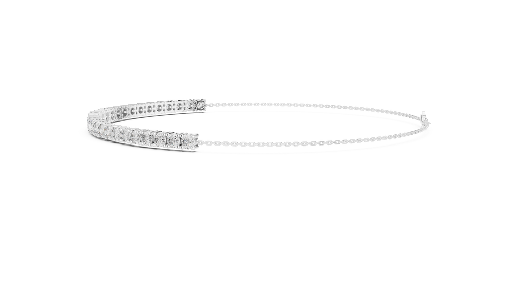 White gold diamond eternity bracelet with round stones, side view