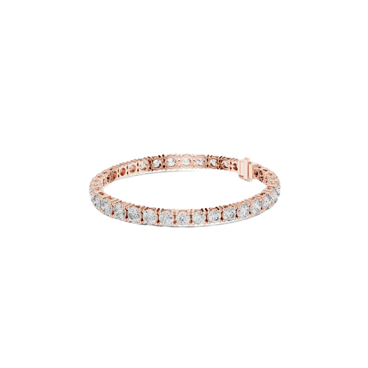 Rose gold diamond tennis bracelet with round diamonds in channel settings