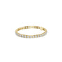 Rose gold diamond tennis bracelet, angled view with round prong-set stones and clasp