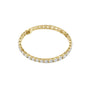 Yellow gold diamond tennis bracelet, side view with round stones and centered box clasp