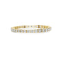 White gold diamond tennis bracelet, side view with round stones and centered box clasp