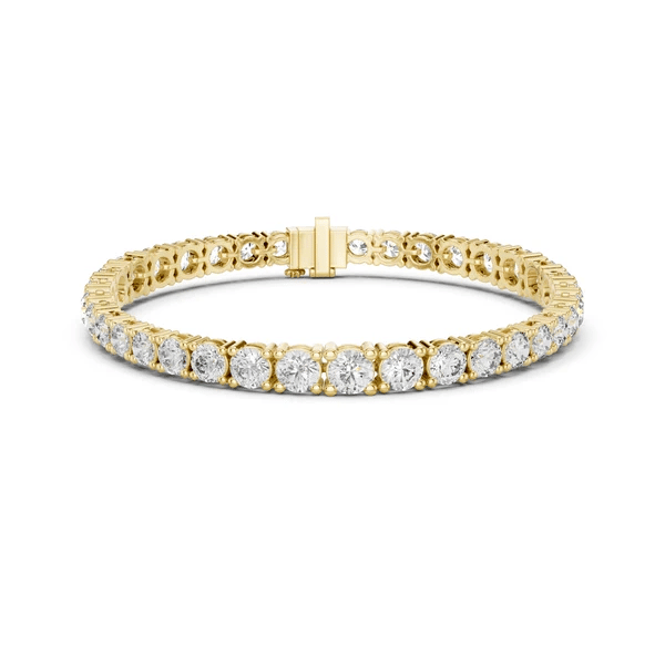 Diamond tennis bracelet in 10K yellow gold with round prong-set stones and clasp