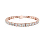 Rose gold diamond tennis bracelet with center clasp and round diamond bezels