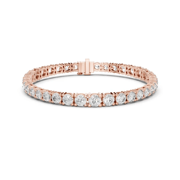Rose gold diamond tennis bracelet with box clasp and round diamond pavé